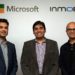 From L to R: Anant Maheshwari, President, Microsoft, India, Naveen Tewari, founder and CEO at InMobi, Satya Nadella, CEO, Microsoft